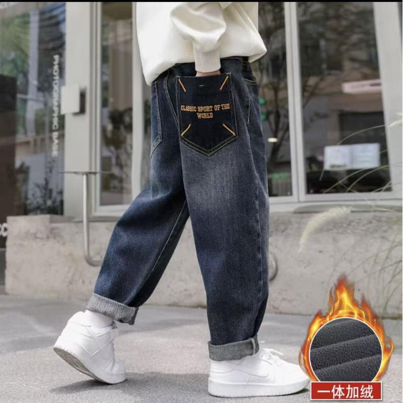 201051童装男童加绒牛仔裤2025冬韩版潮酷时尚加绒加厚宽松牛仔裤