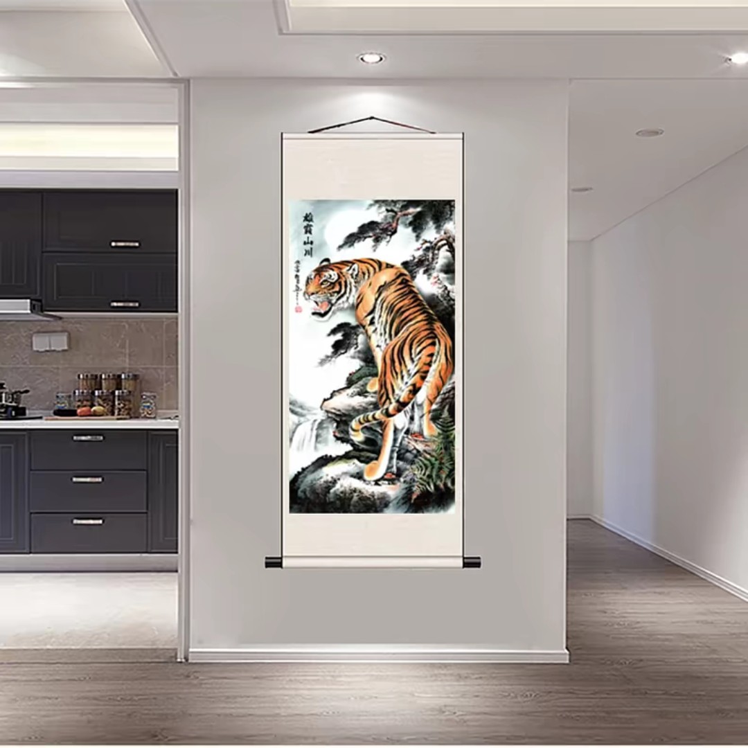 四尺上山虎《雄霸山川》竖幅玄关书房茶室动物挂画