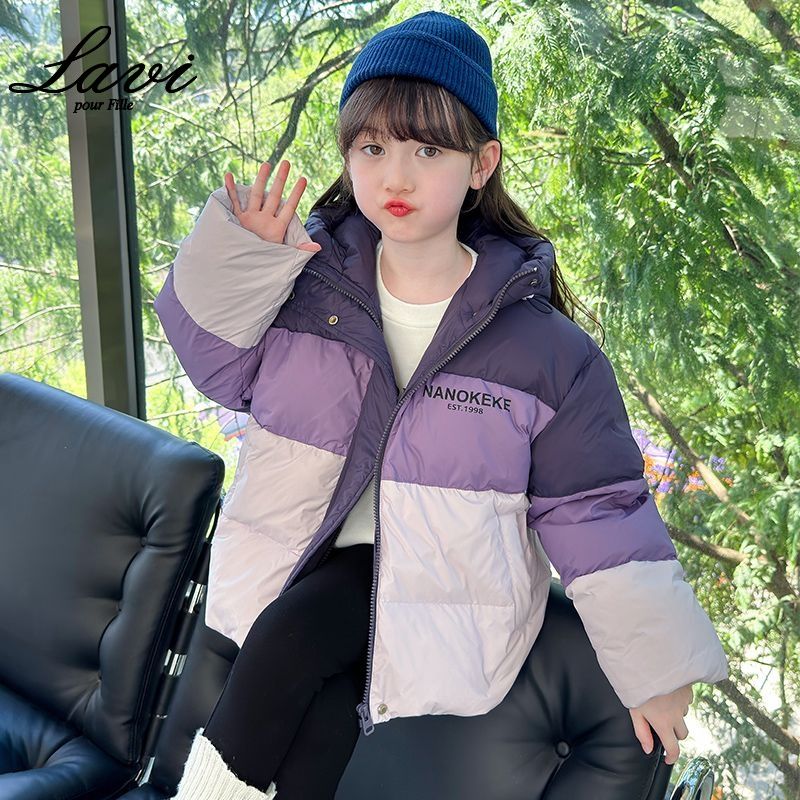 年儿童女童中大童中长款拼色连帽服-阿铭