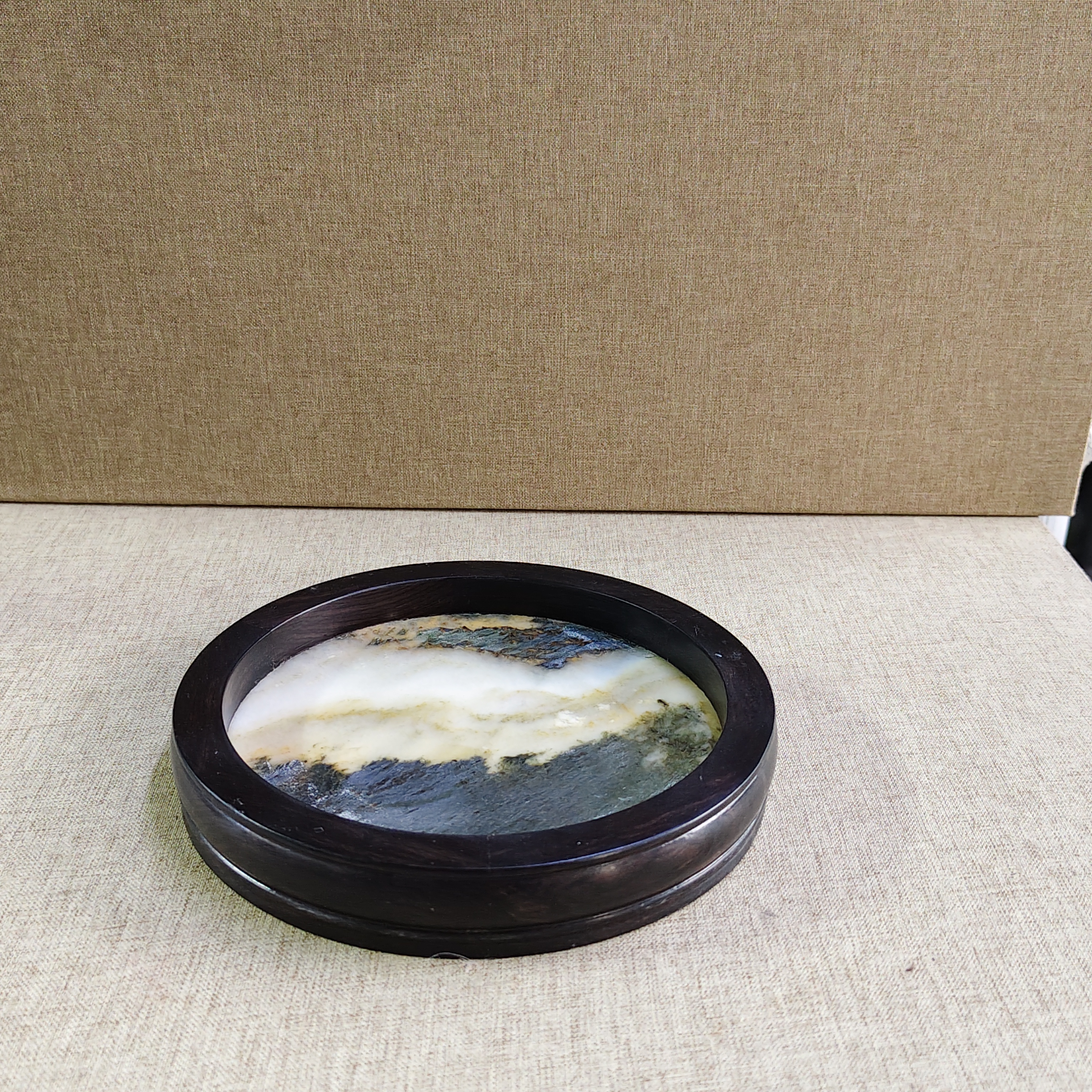 620 紫光檀圆形云石托盘