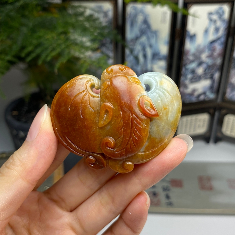老料红翡福在眼前挂件 天然翡翠A货 