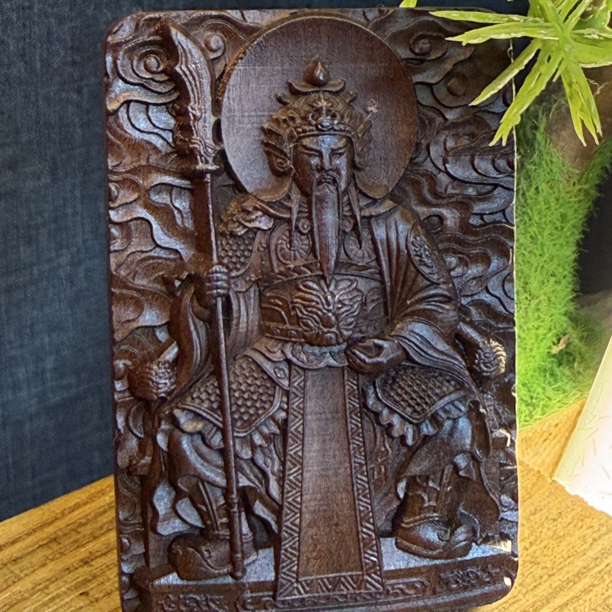 雷击枣木精工雕刻文哲将军道家饰品挂件