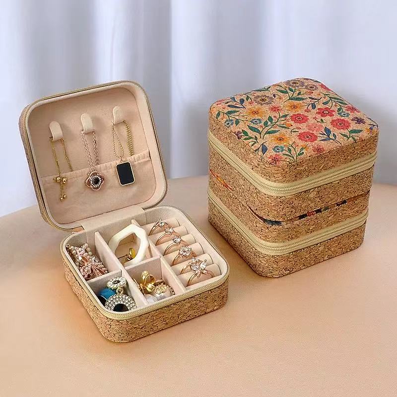 首饰盒/箱 复古精致软木首饰盒 便携饰品收纳盒旅行用