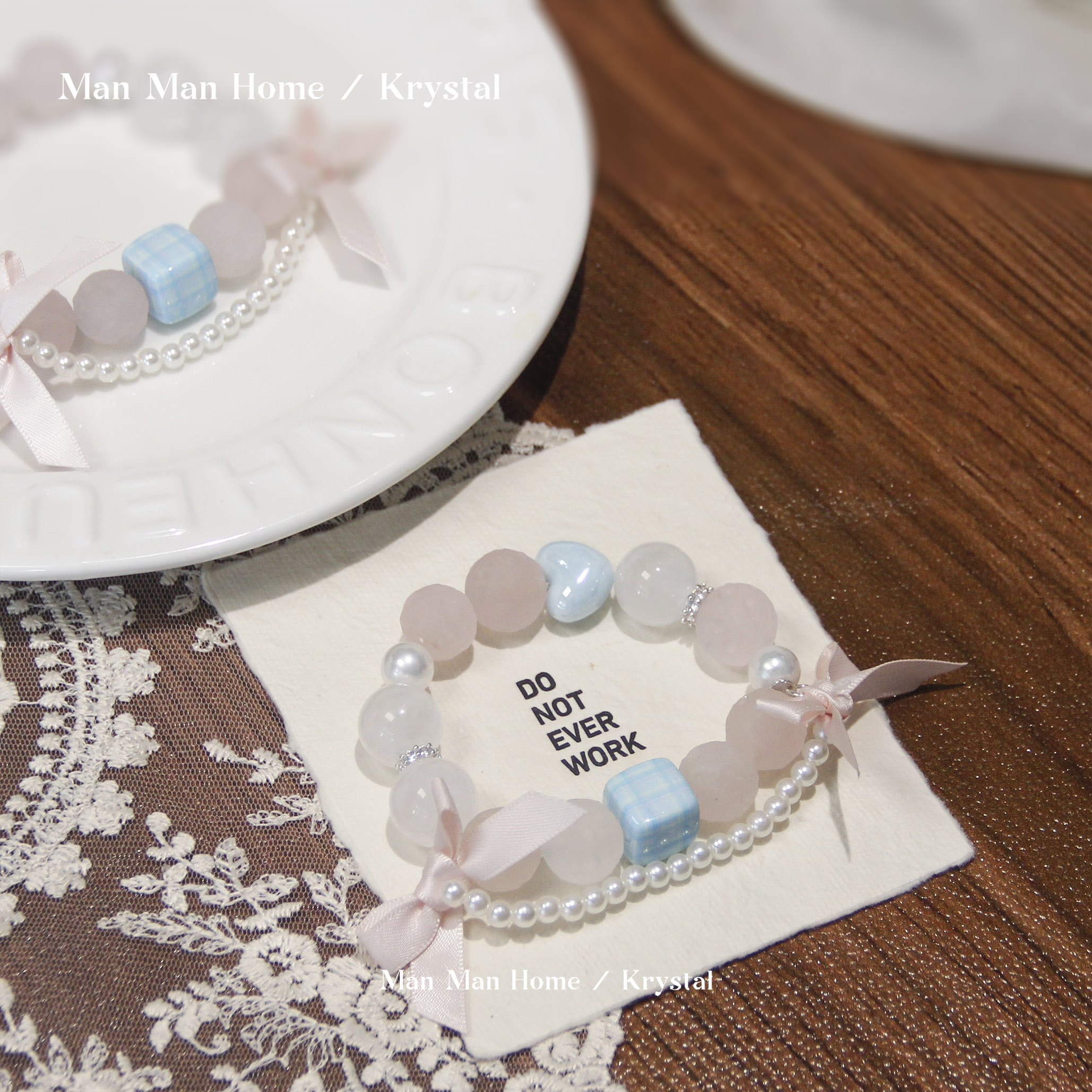 MMJ664【满子开门，我是甜妹】满满家白幽灵粉星球水晶手链多样性发