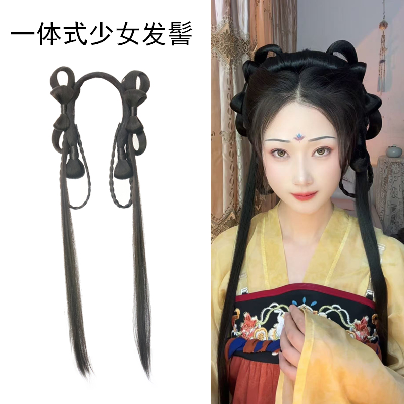 梧桐古装假发汉服造型春夏元气少女软底一体式全发丝假发髻莲蕊髻