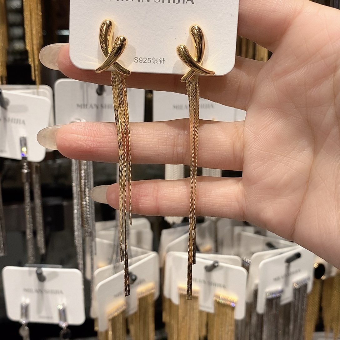 铜合金925银金色交叉流苏