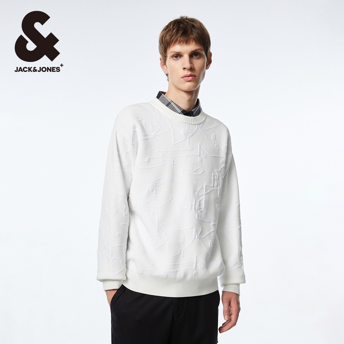 杰克琼斯男装秋冬款男士毛衣针织衫休闲简约基础百搭立体提花宽松