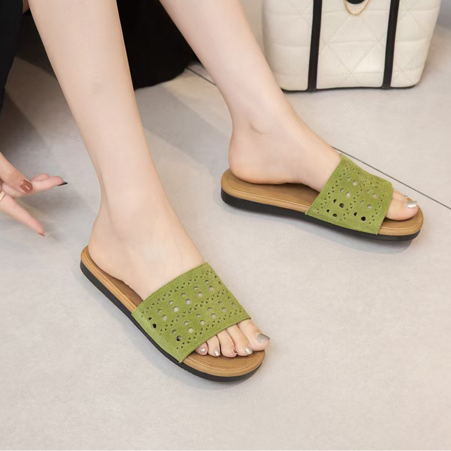 【清凉拖】牛绒皮镂空透气不累脚柔软舒适平底凉拖B250729