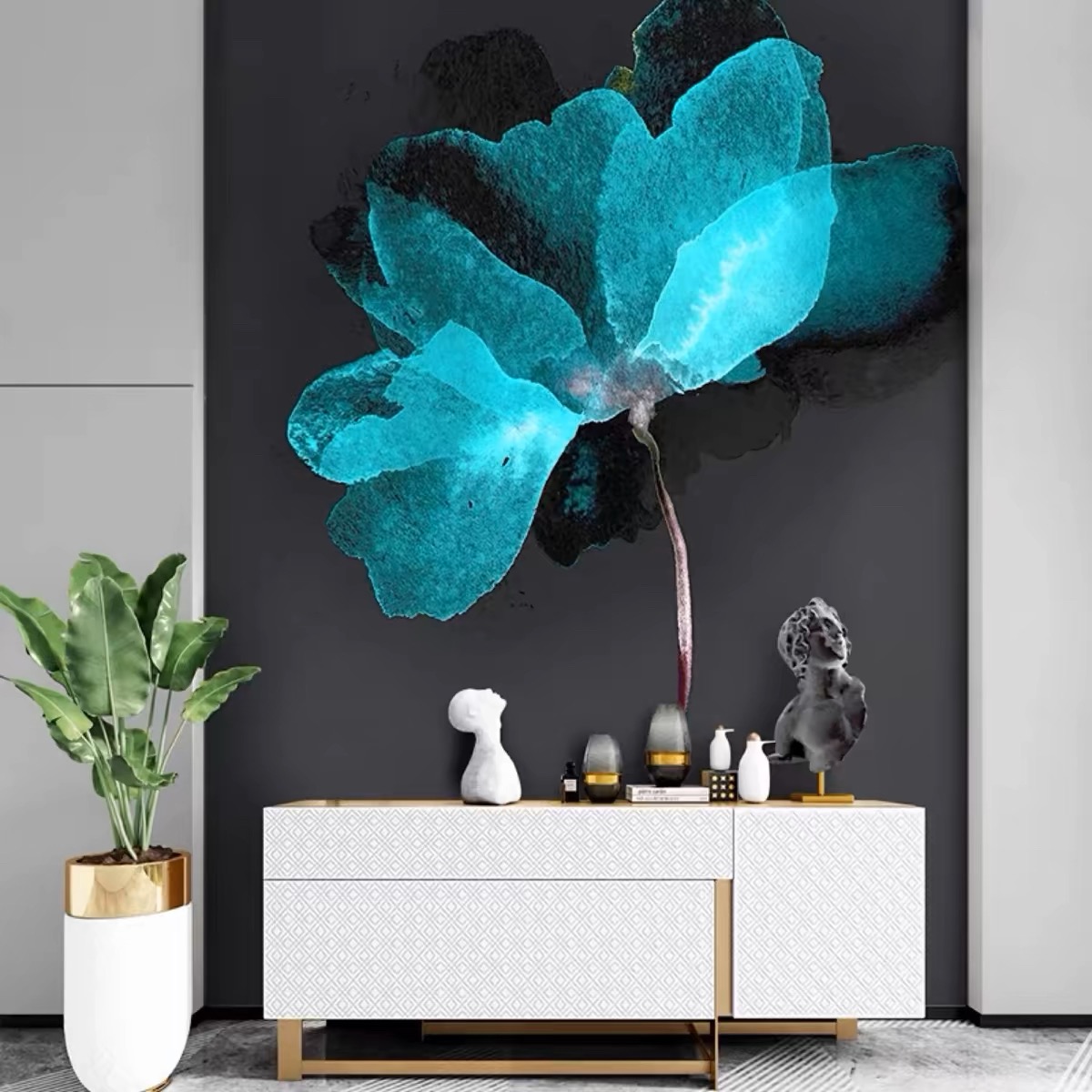 【蓝精灵】轻奢风现代高级感砂岩画客厅沙发背景墙玄关卧室挂画 