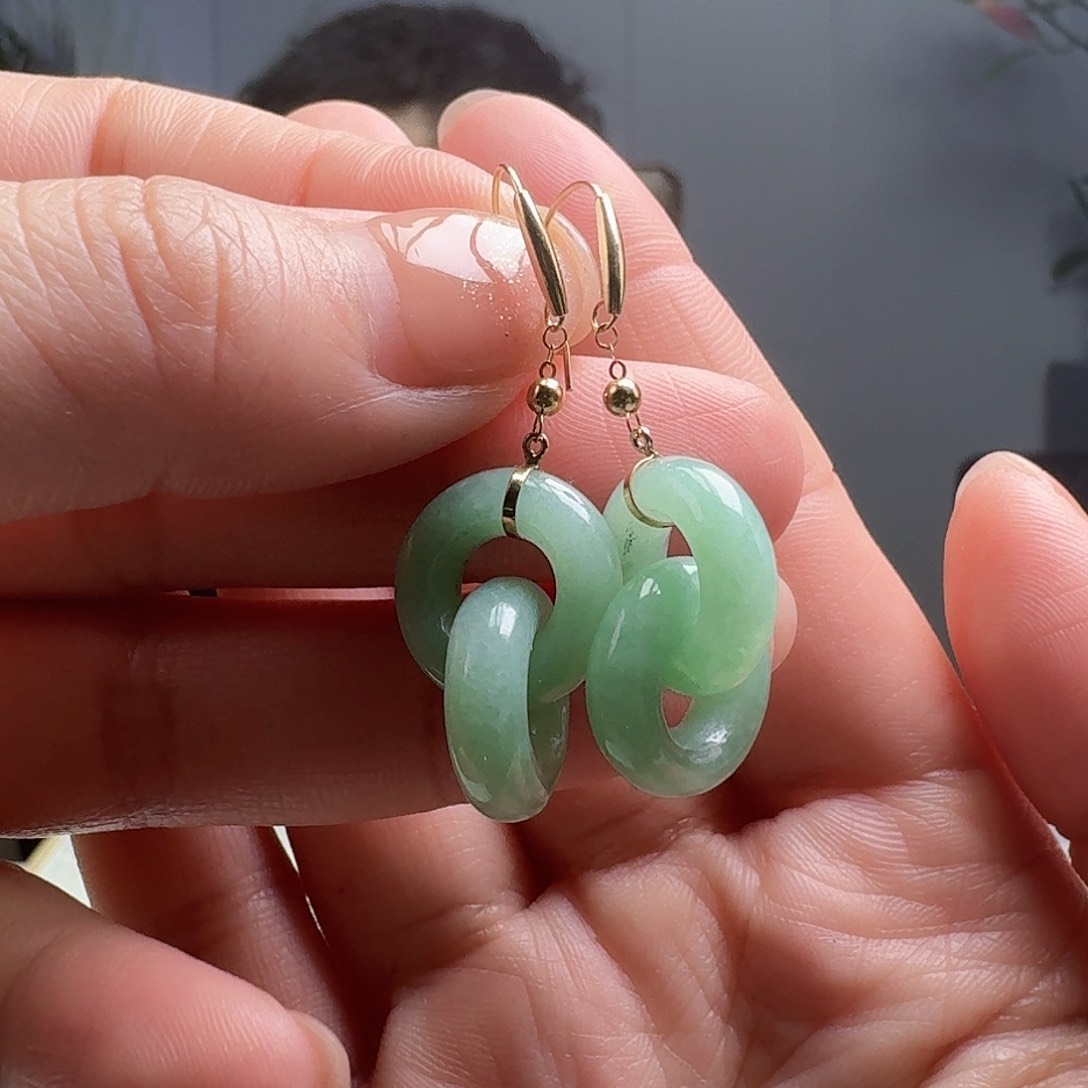 翡翠耳饰18K金镶嵌天然