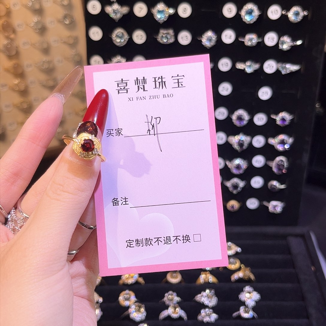 石榴石戒指银S925镶嵌柳*✨