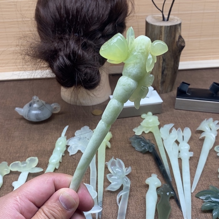 零****蛇纹石玉未镶嵌发簪