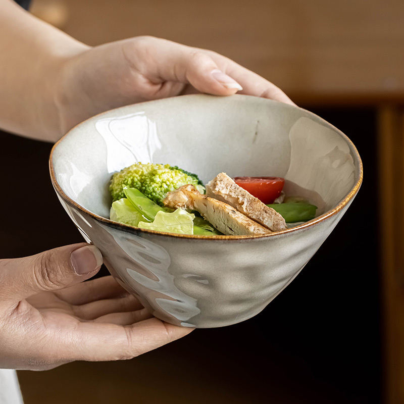 T 复古窑变米饭碗陶瓷碗喝汤碗一人食吃饭碗斗笠碗早餐面碗陶瓷