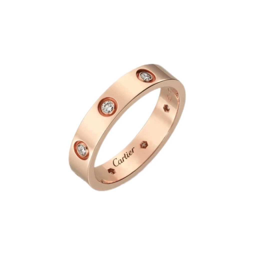 未使用 Cartier/卡地亚 LOVE系列18k玫瑰金八钻戒指 53码24年
