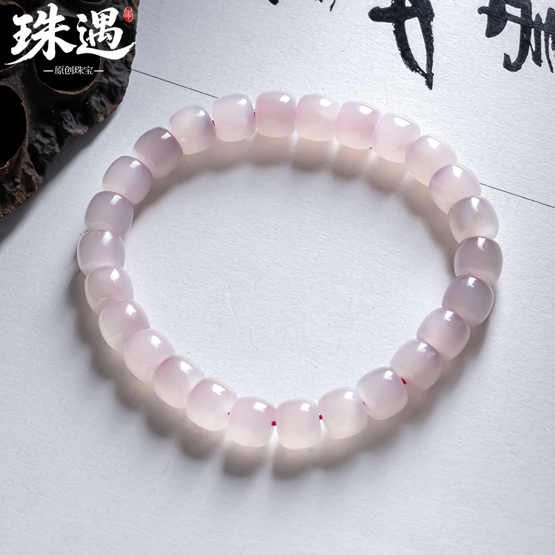 天然和田玉冰种藕粉老型珠卡8mm女款手串
