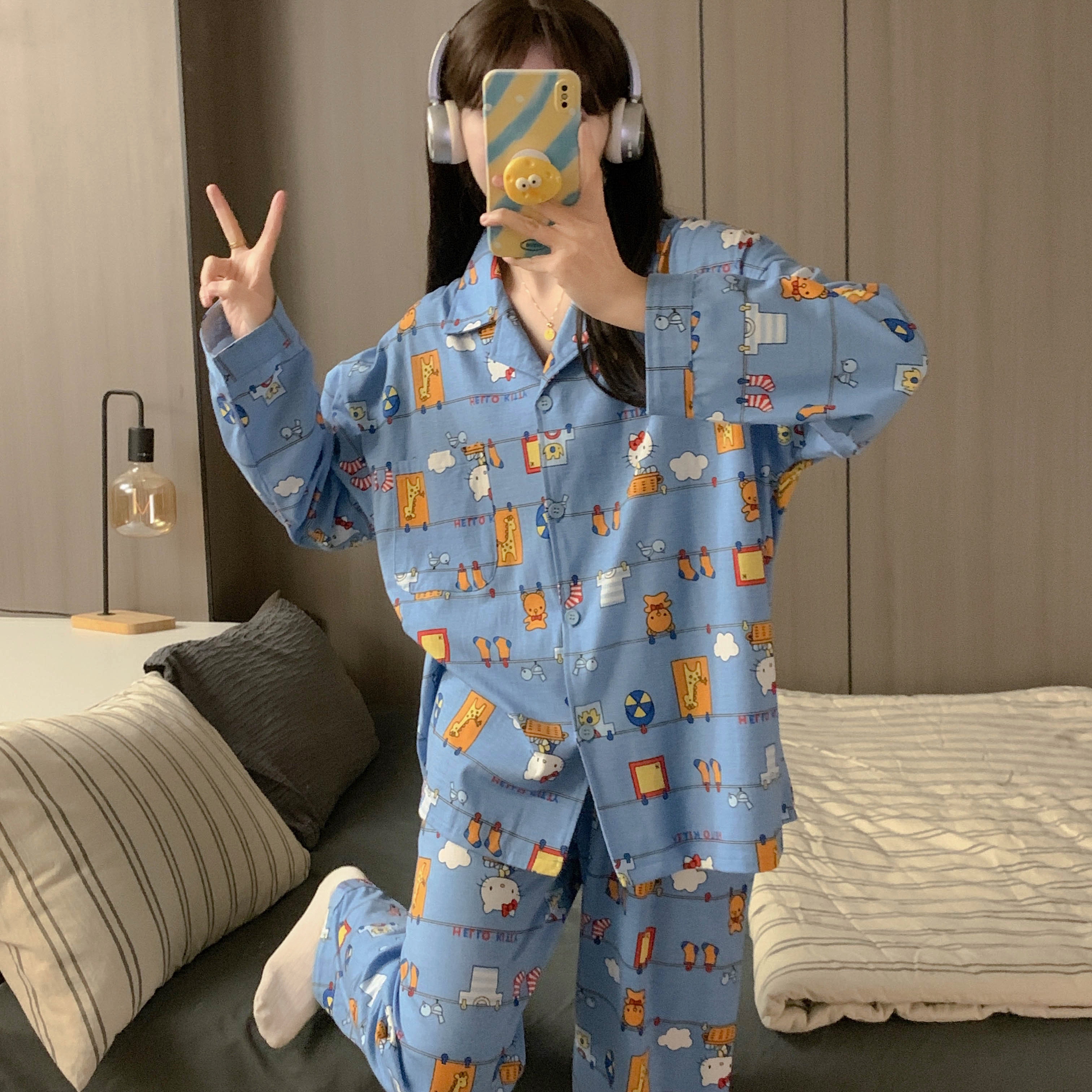 2025新款纯棉睡衣女秋冬季长袖长裤可爱宽松HelloKitty家居服套装