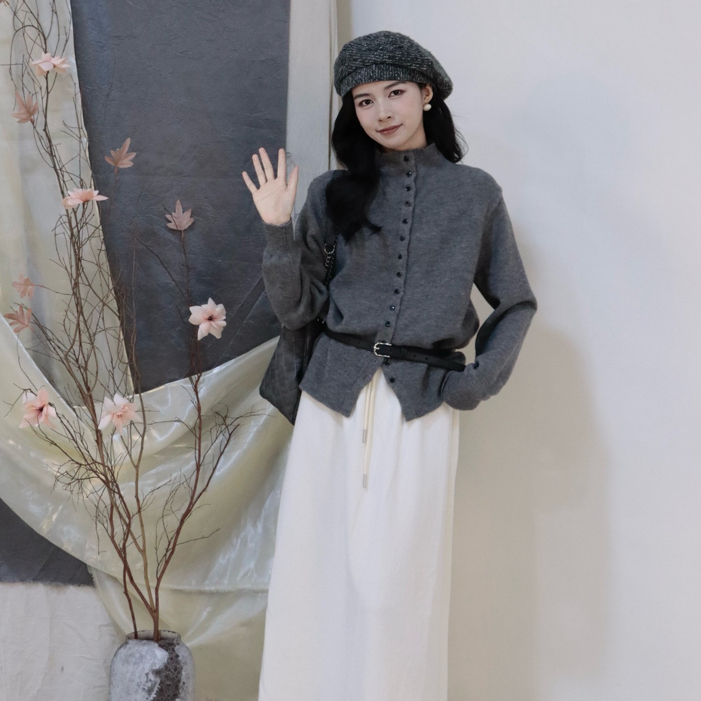 留刻高领宽松开衫针织衫保暖通勤百搭上衣