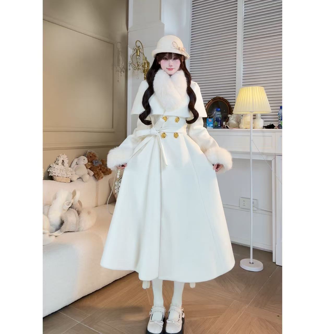  Nico【月光手书】显瘦气质大气大衣白色氛围感披肩大衣