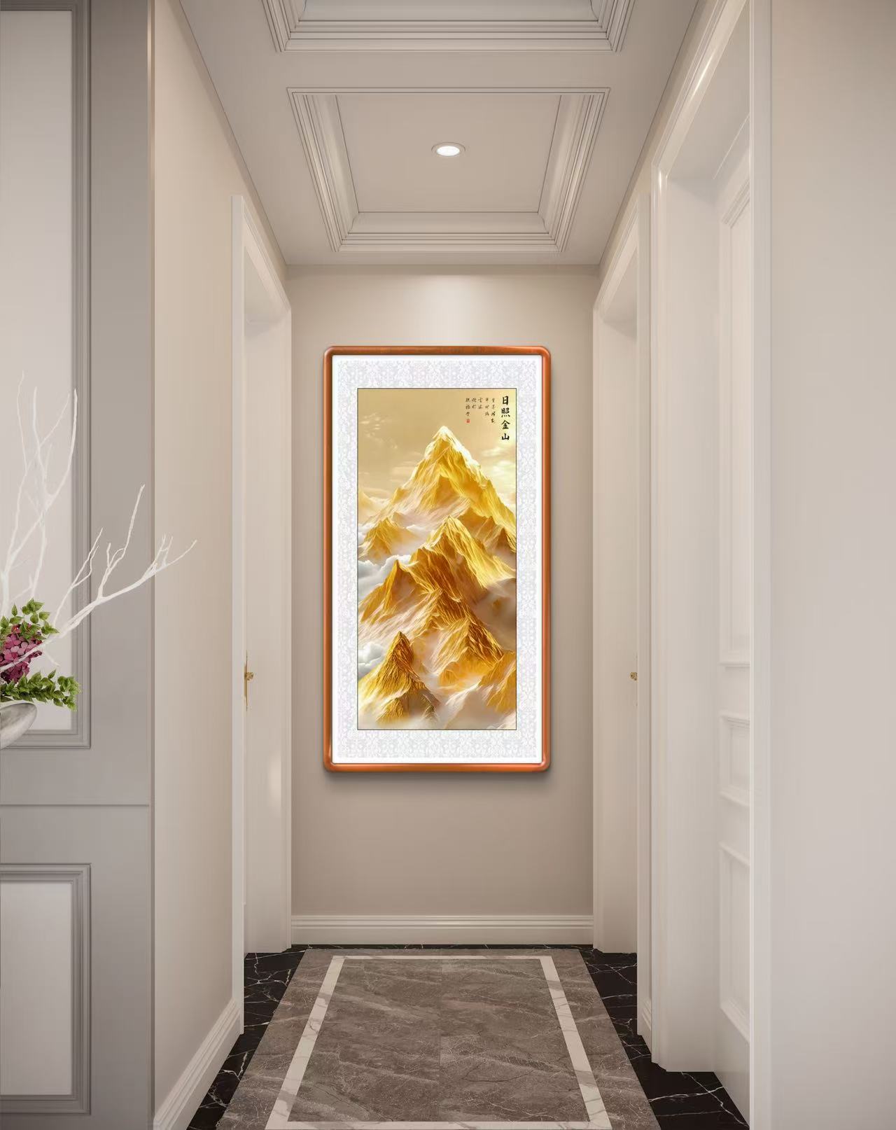 《日照金山》103X53实木榫卯画框高端客厅卧室玄关书房装饰画挂画