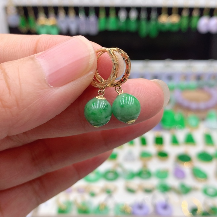 翡翠18K金镶嵌耳饰