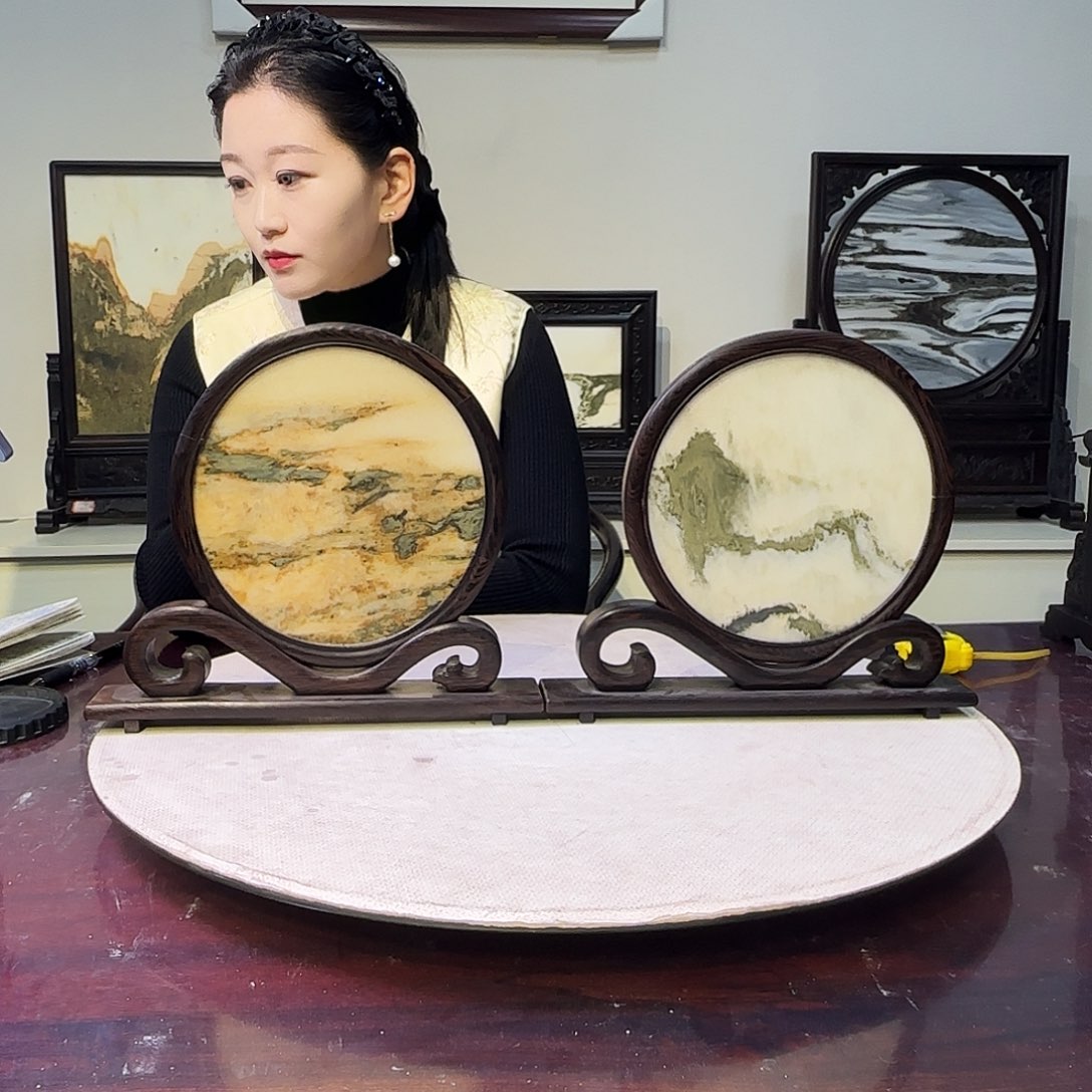 用***6石材天然大理石画屏风摆件