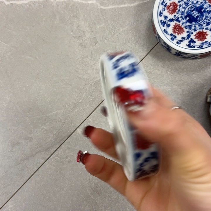 陶摆件釉里红缠枝连杯垫