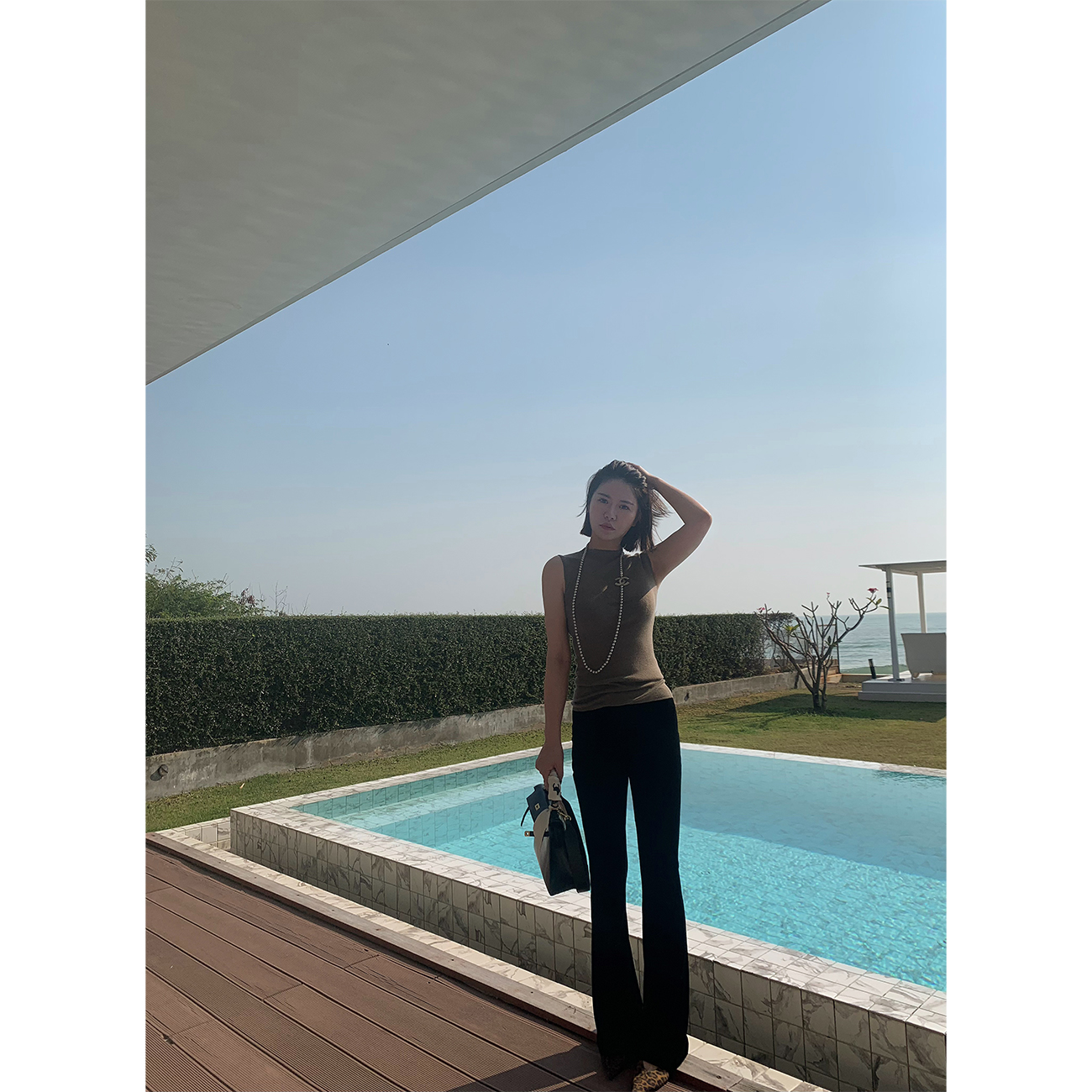 HANSCO三醋酸28针丝绒 缎面刺绣直筒国风阔腿裤/微喇裤H243BKZ027