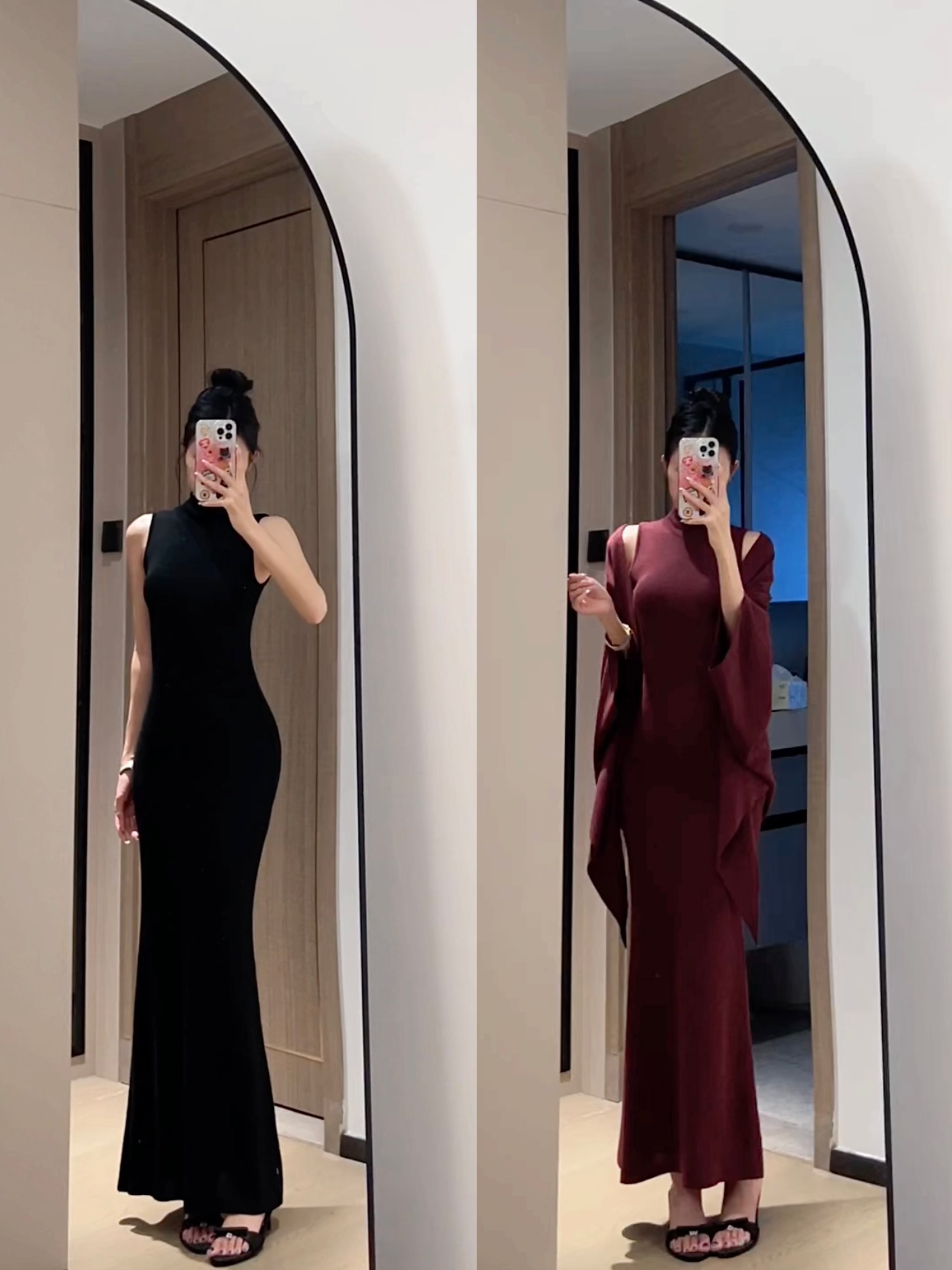 轻熟针织千金风御姐气质直筒裙半高领高弹力开衫无袖连衣裙两件套