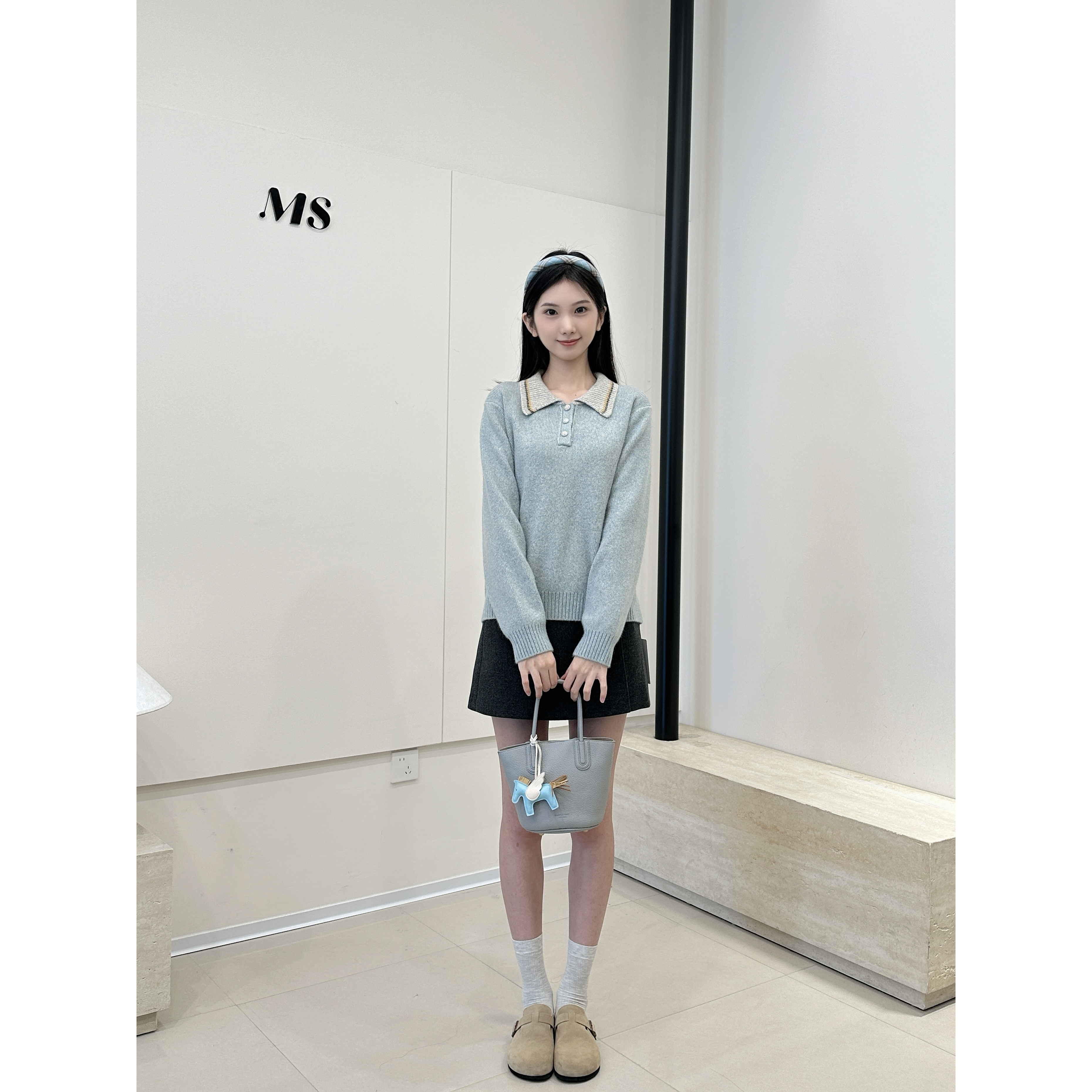 韩系气质百搭拼色翻领套头毛衣时尚花线洋气针织衫2025冬新款