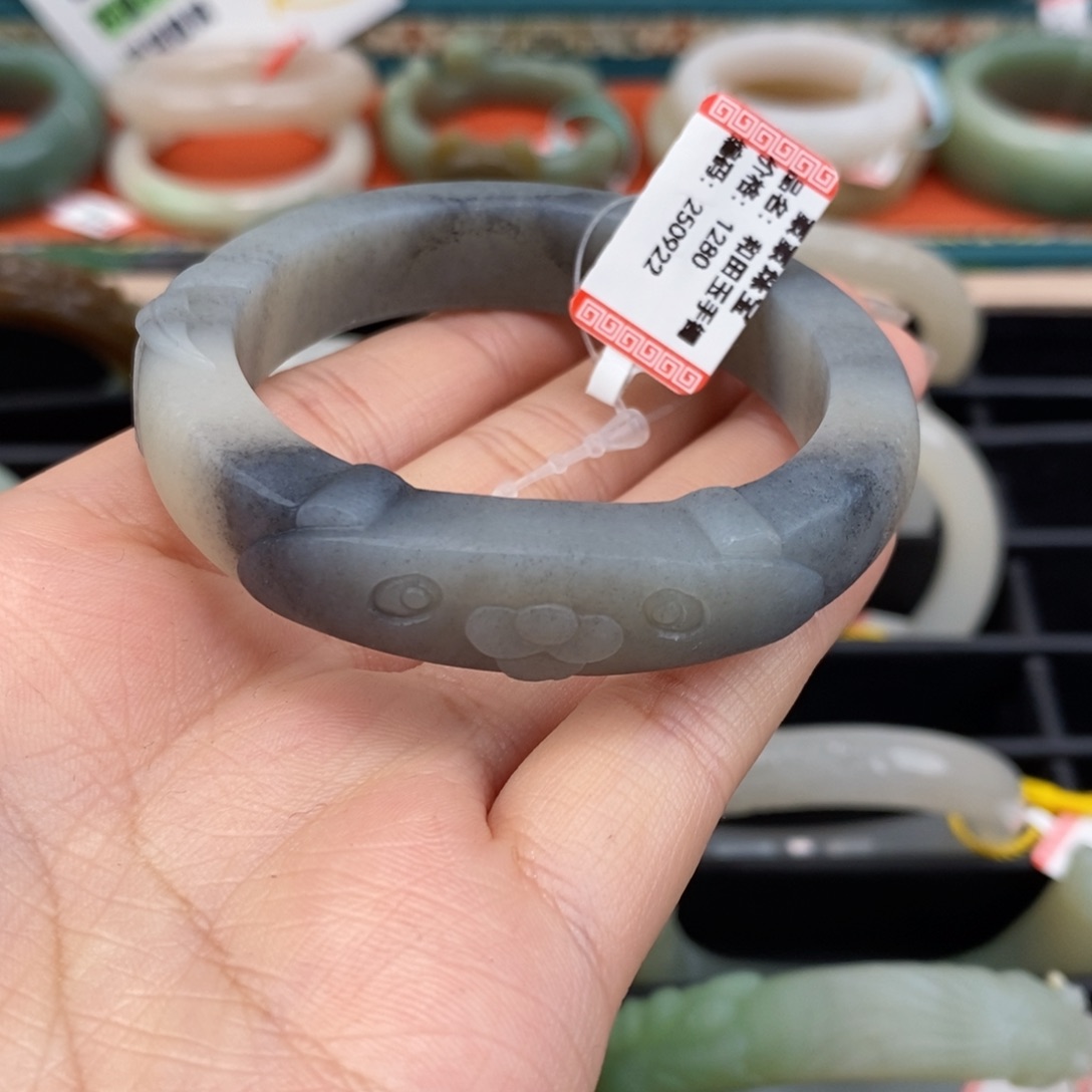 和田玉未镶嵌手镯青花手镯51.2#