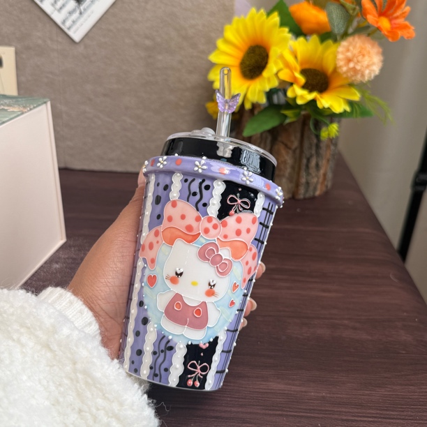 景德镇手绘Hello Kitty陶瓷杯玉泥精致送礼可爱大容量手提绳