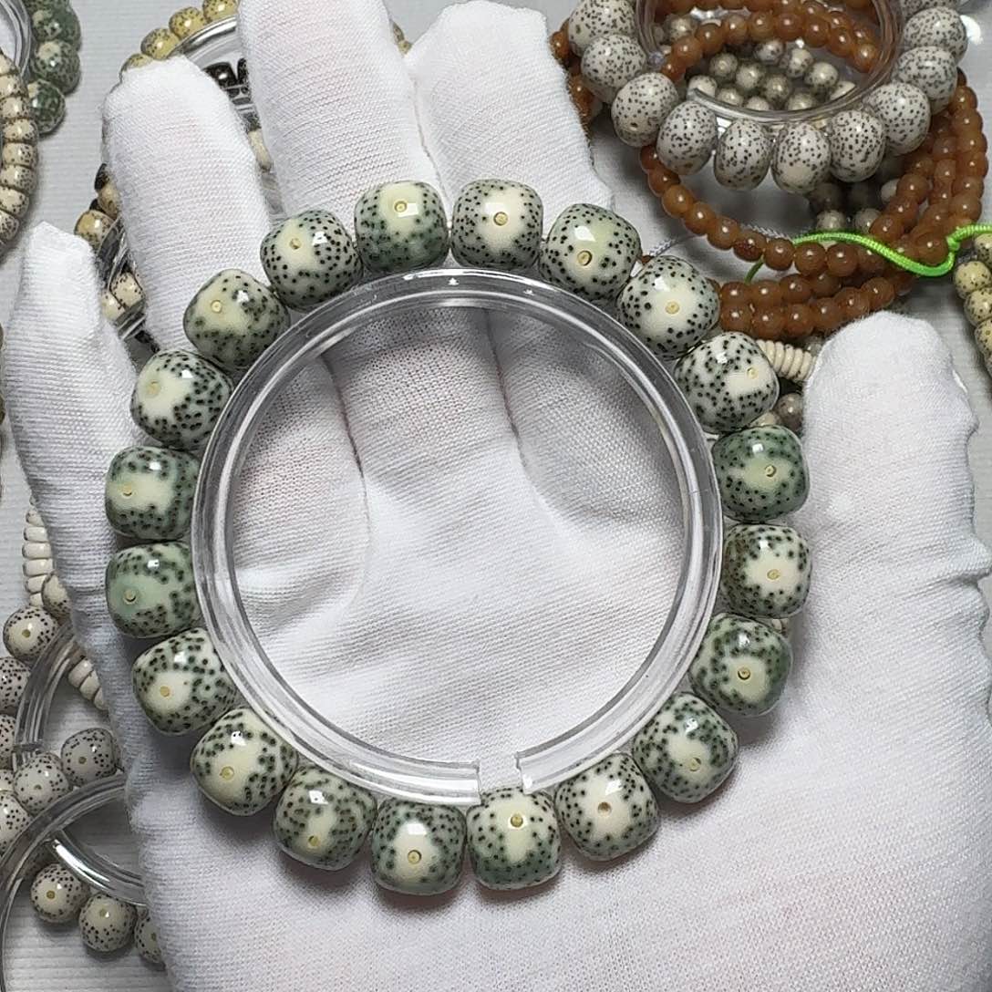 手串星月菩提原生态石玉料青花月留白手串