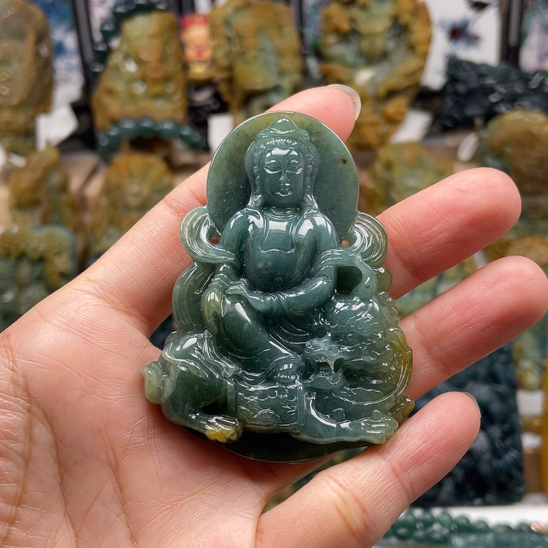 翡翠未镶嵌颈饰天然翡翠a货文殊