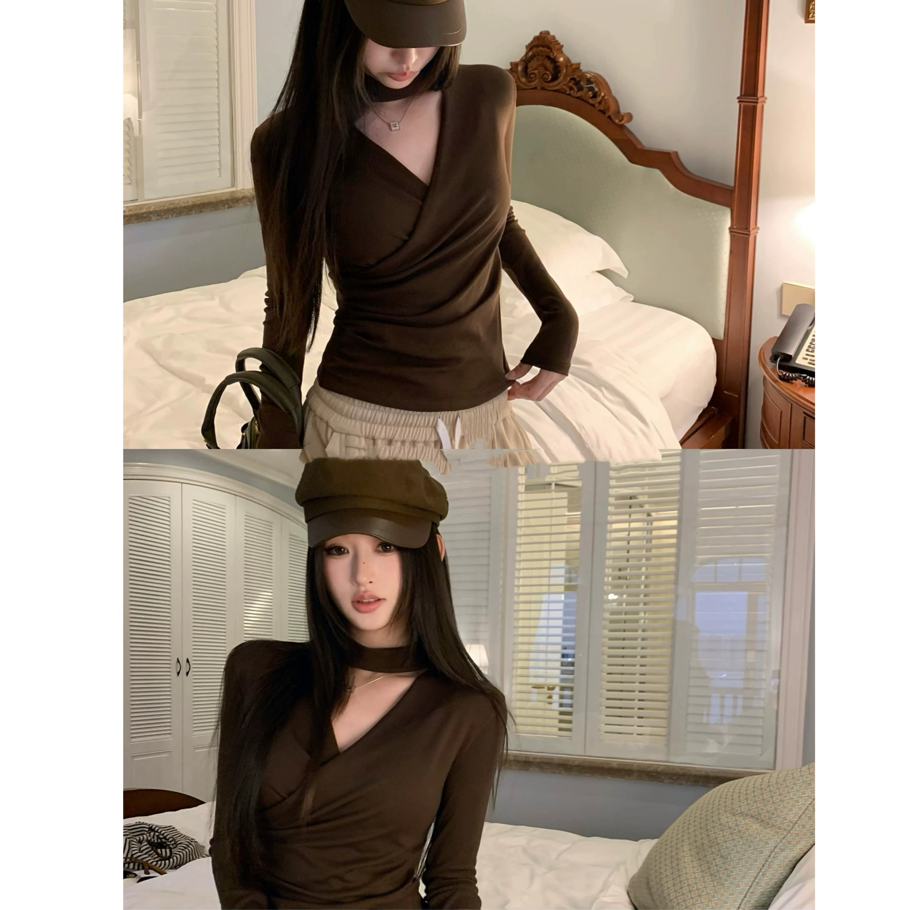 Jia佳原创  | 雾开颈带 | 新款秋冬V领针织打底性感通勤百搭上衣