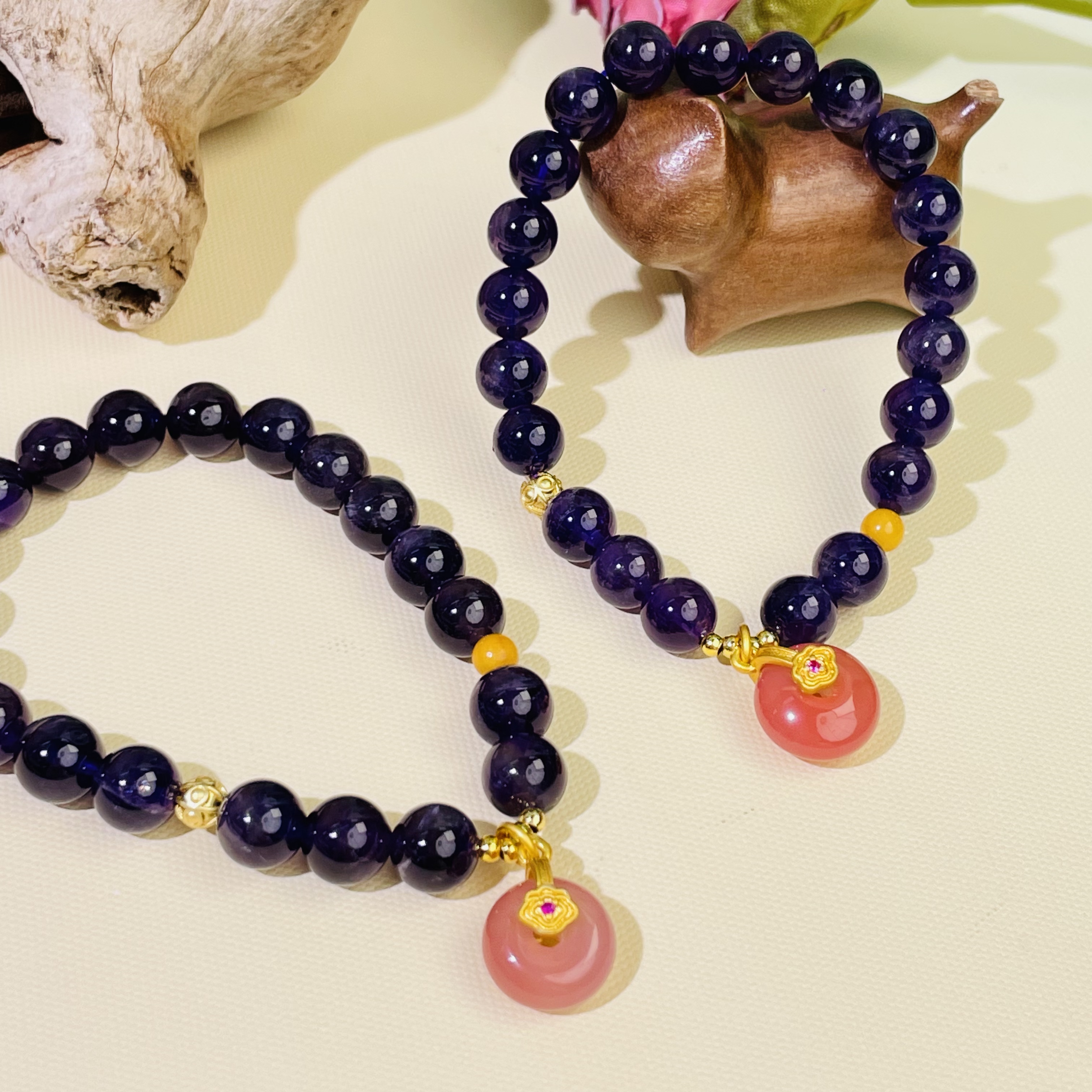 【592 华妃】紫水晶玛瑙吊坠7-8mm手串面小仙多样性发其一