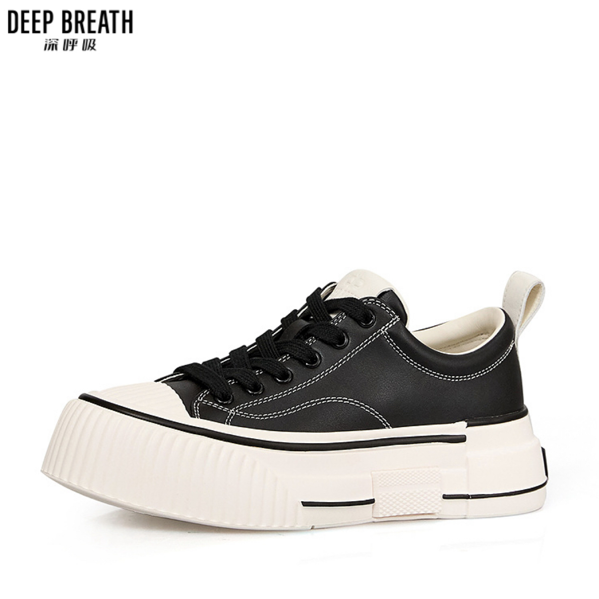 深呼吸深呼吸女鞋 牛皮低帮绑带解构底板鞋休闲鞋 12357