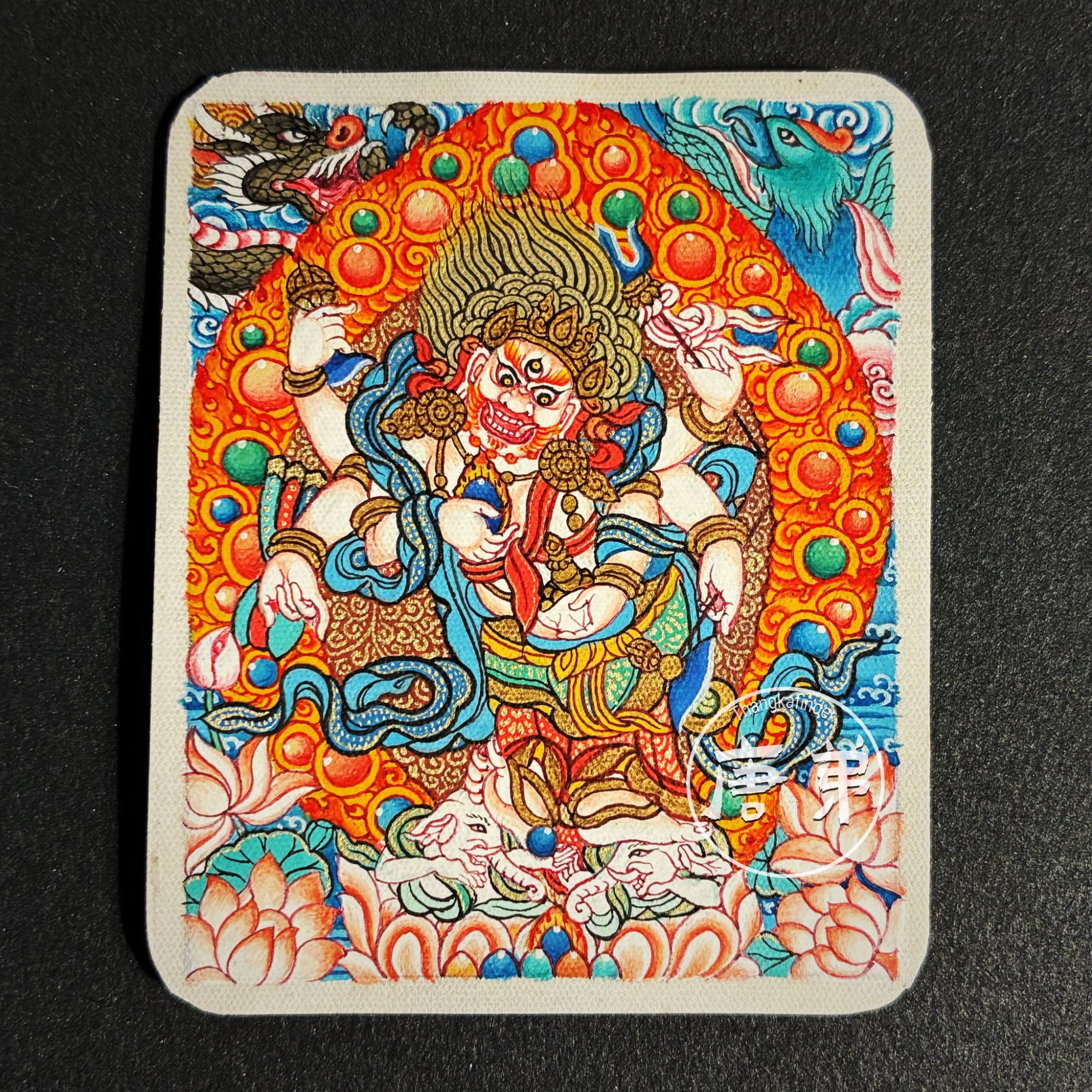 【唐弟】白六臂玛哈嘎拉热贡纯手绘唐卡吊坠