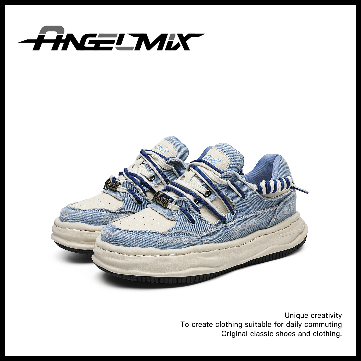 AMIX【水洗牛仔】7cm隐形增高ins百搭小众复古情侣休闲潮鞋帆布鞋