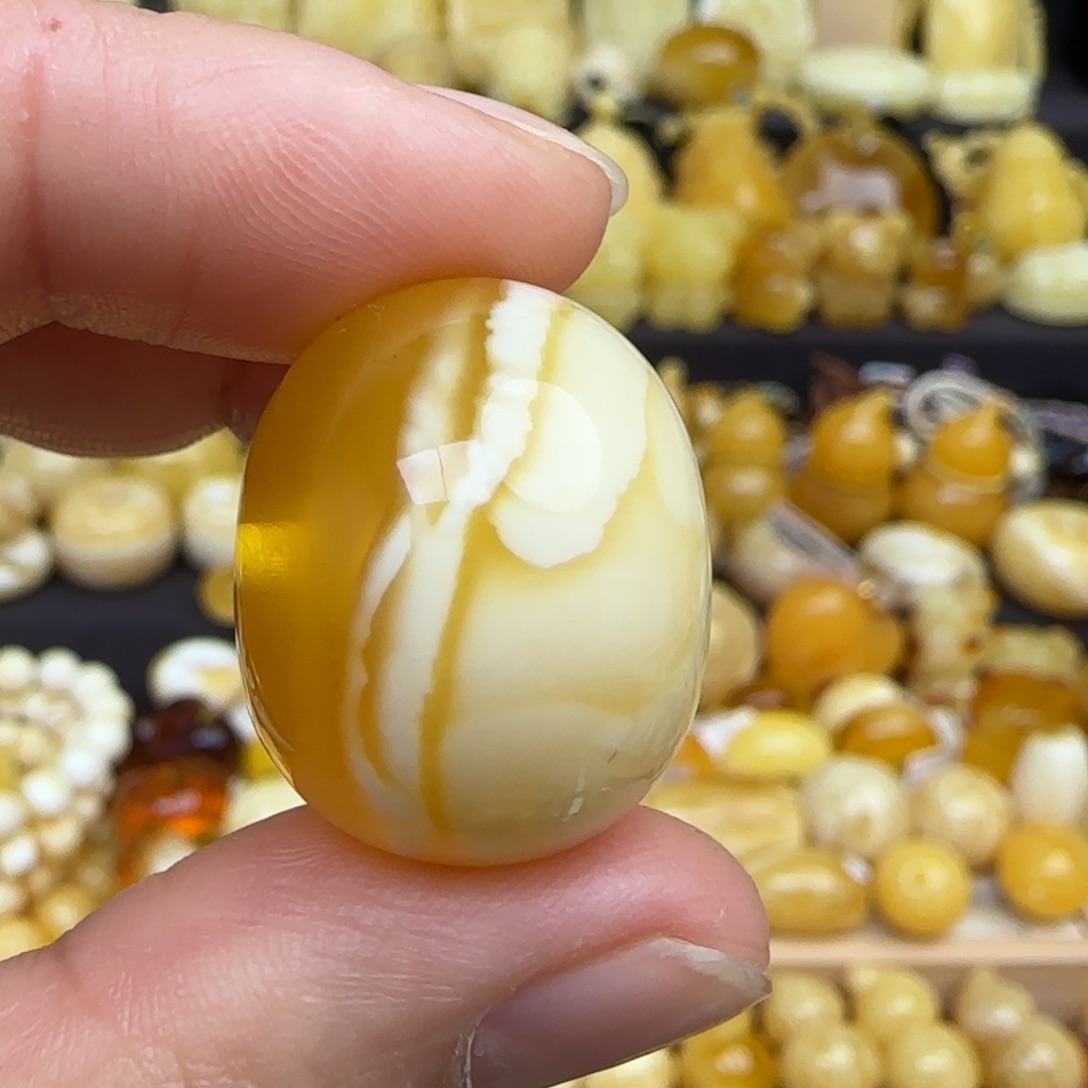 蜜蜡吊坠(不含链)未镶嵌天然金瓷白蜜蜡面包圈