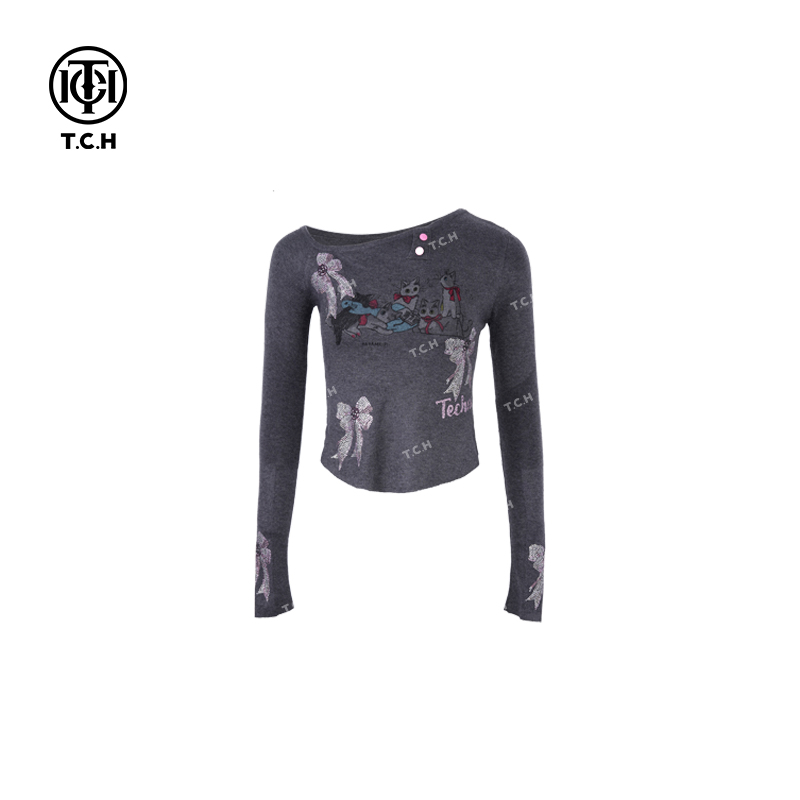 -TCH潮牌2025新款时尚百搭修身套头洋气针织衫T75A09E5022