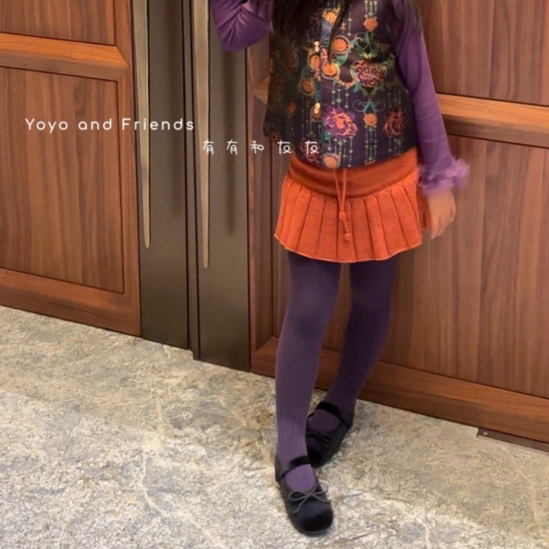 有有家·女童高品质秋冬新款韩系经典ins风爆米花百褶针织半身裤裙