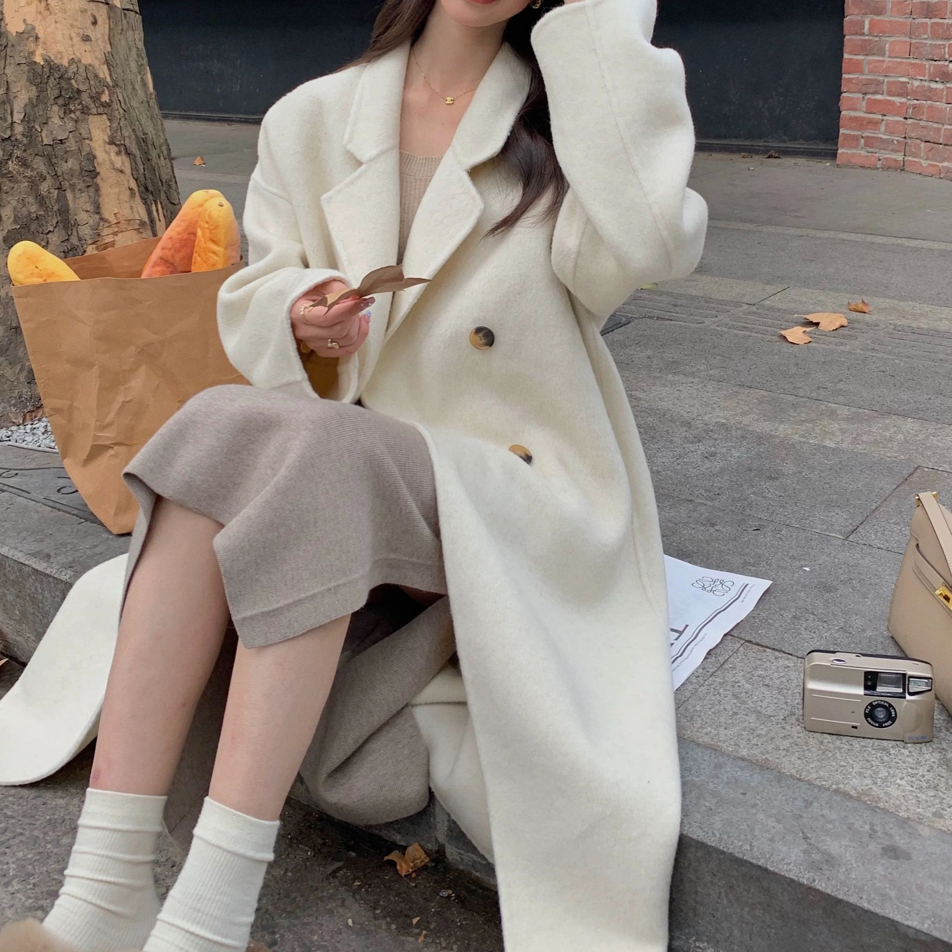 【佳佳力推】春季新款长款双面羊毛大衣（手工缝制）8051