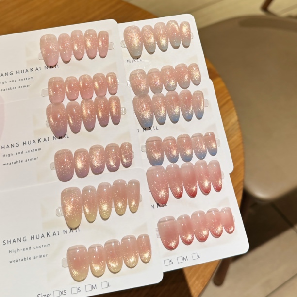 【彩色小方合集】夏日渐变简约玻璃珠猫眼 十片单色 纯手工穿戴甲