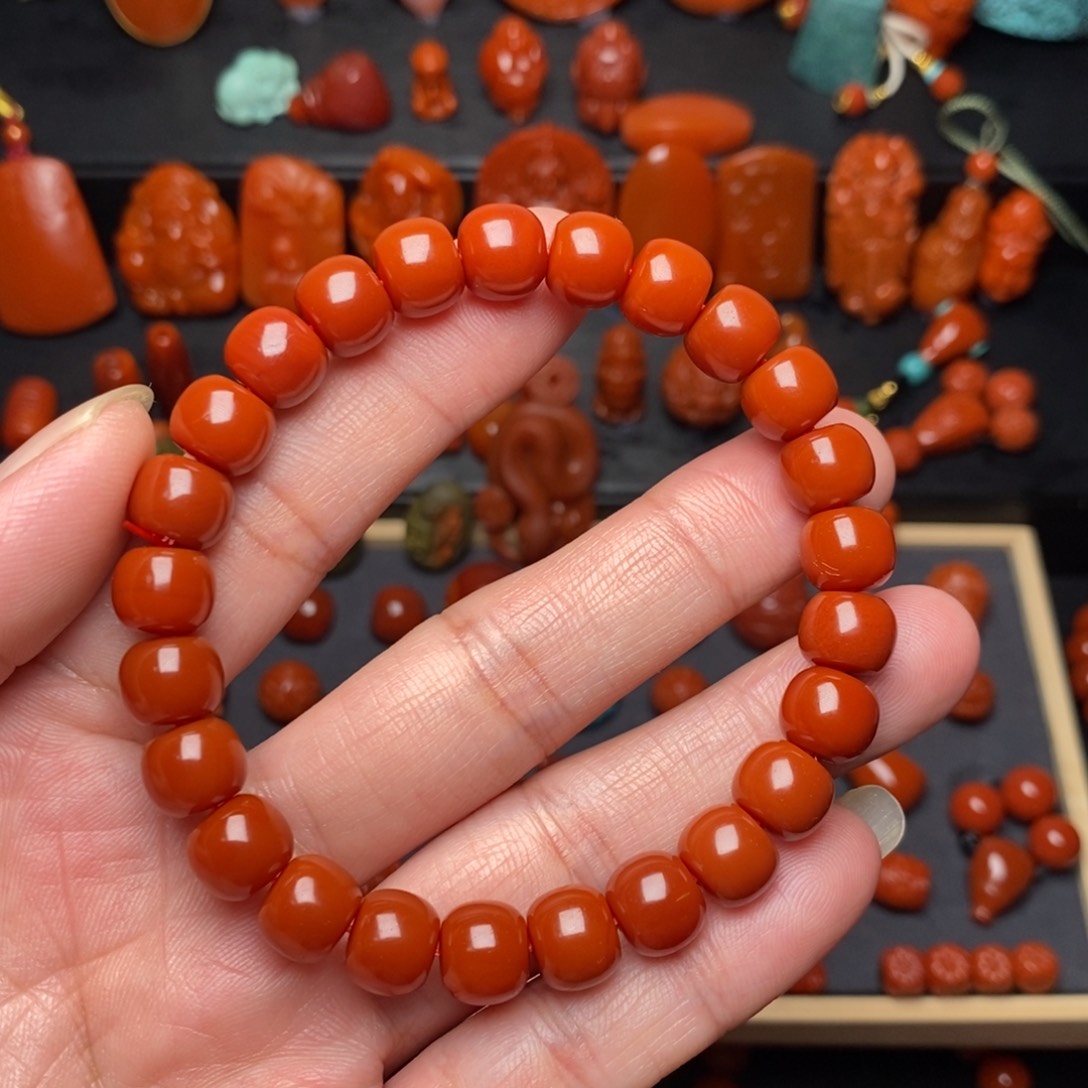 南红玛瑙锦红手串9.5未镶嵌少****9