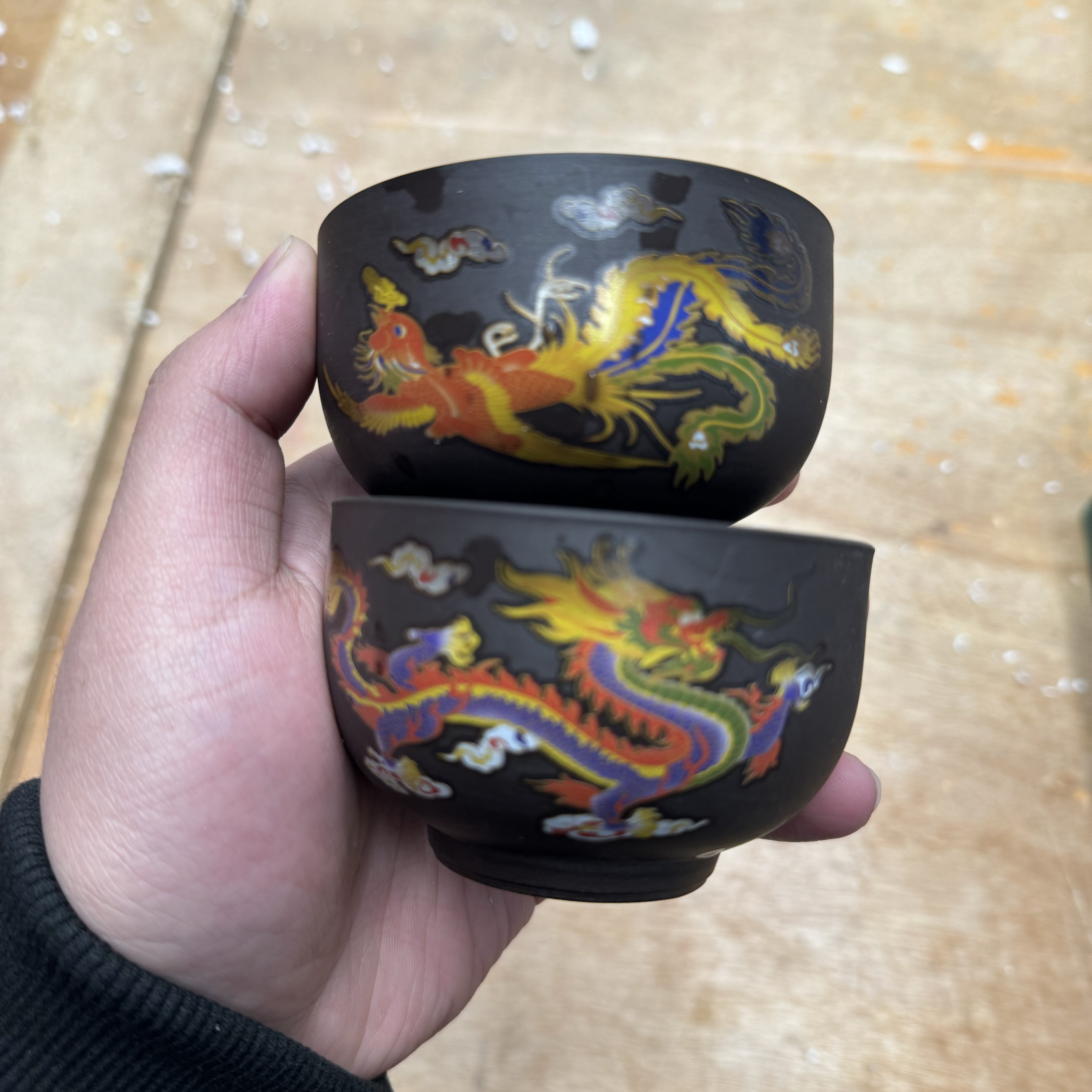 【闪购商品】黑泥紫砂变色龙凤对杯陶瓷主人杯精美 （无礼盒）