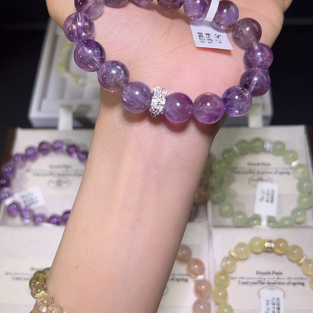 水晶手链未镶嵌紫超七12m 48小时鉴赏