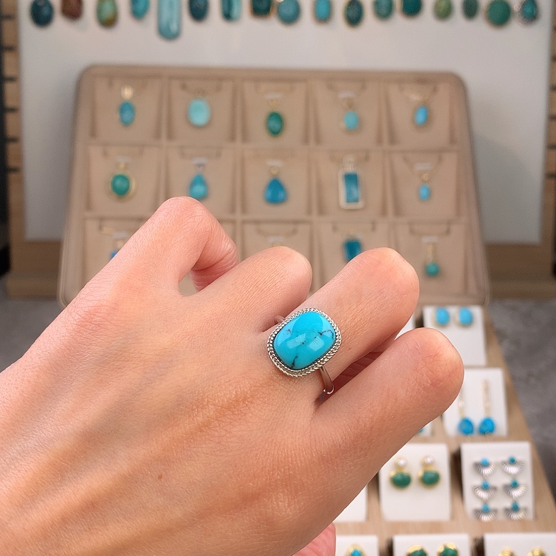 绿松石银S925镶嵌戒指