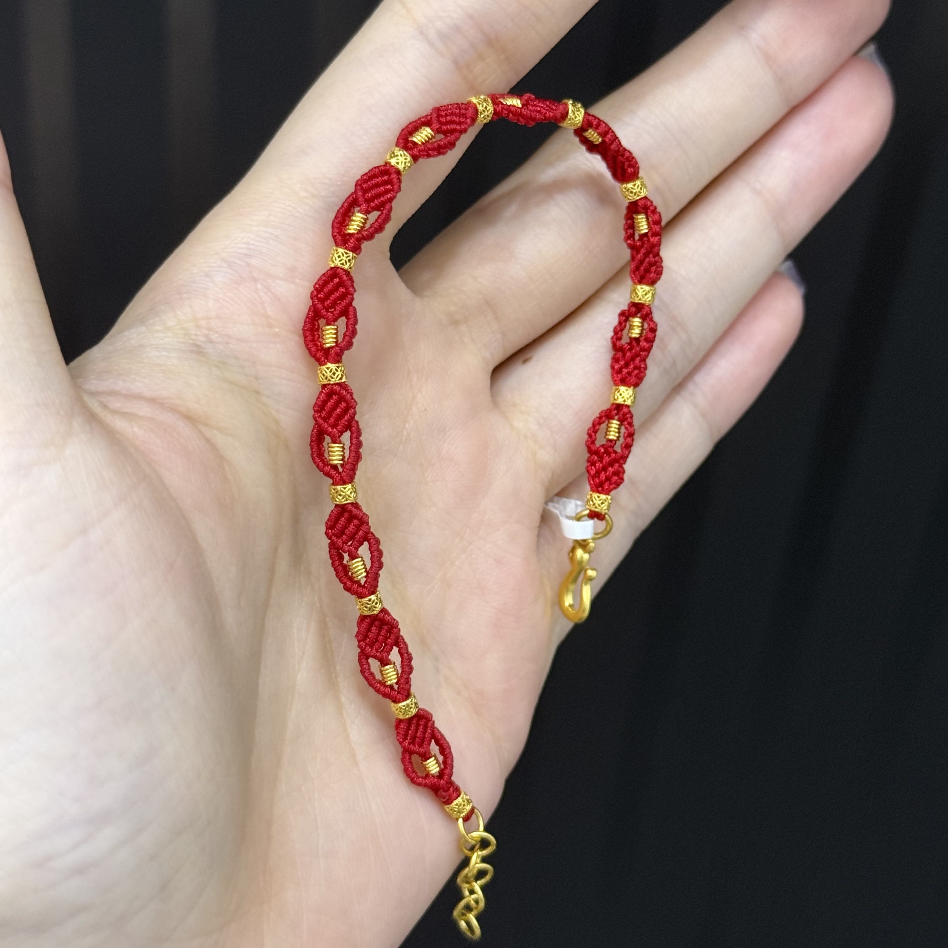 红色编织手链 足金999