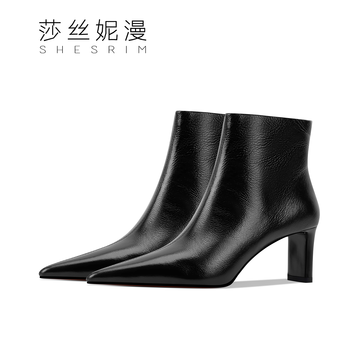 368-【5.8cm】2025冬防水台粗跟女靴绒里短靴尖头粗跟绒里高跟冬季