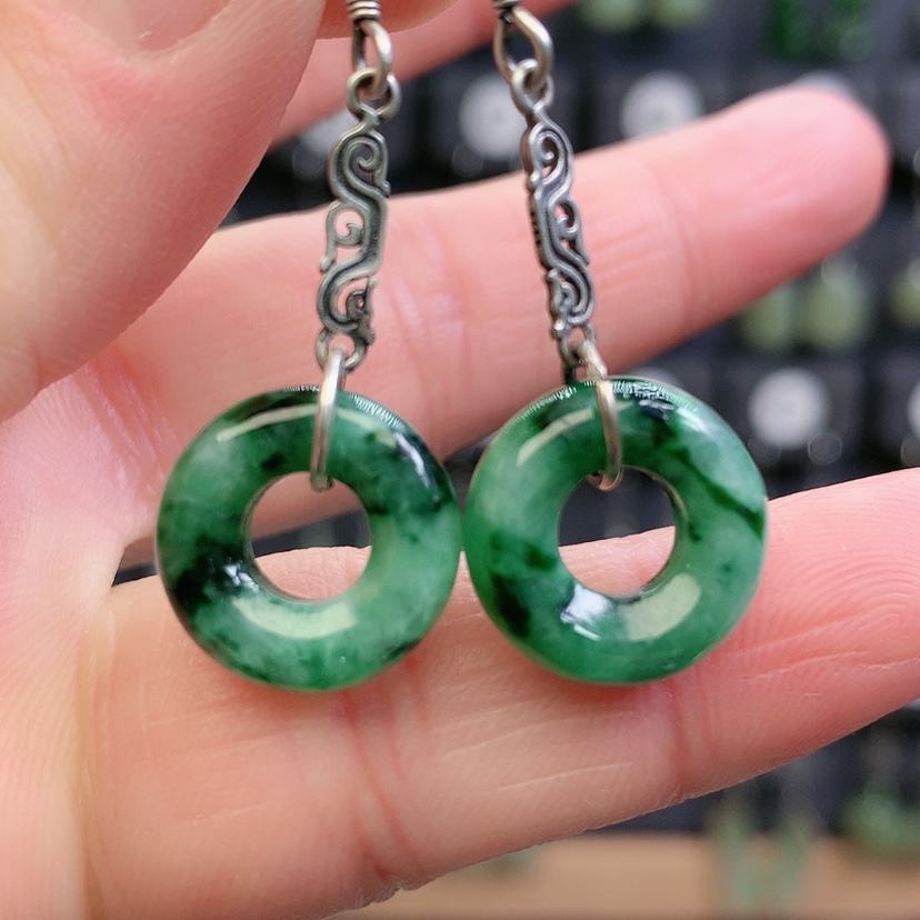 【闪购商品】翡翠耳饰银S925镶嵌精美